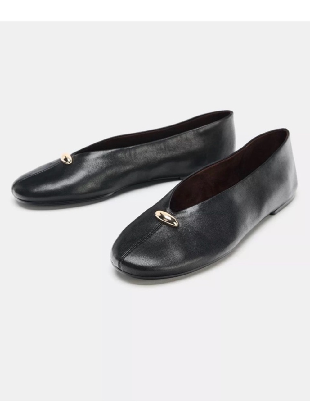 Zara Leather Ballet Flats with Appliqué